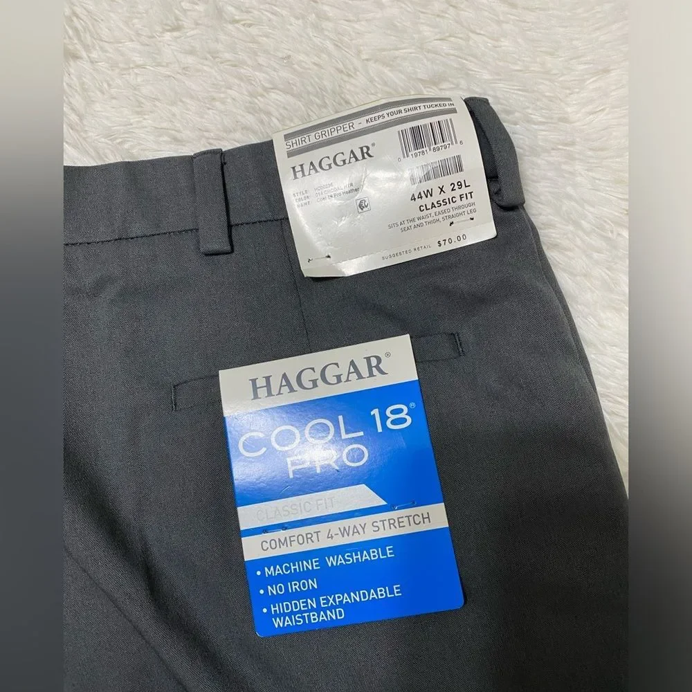 Haggar NWT ALTERED Cool 18 Pro Pant Classic Fit Gray Flat Front Men’s Size 44